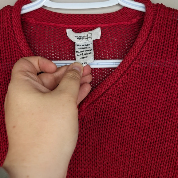 Vintage Northern Reflections Red Knit 3/4 Sleeve V Neck Sweater Top Women Large - Picture 3 of 8